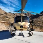 Tactical helicopter on landing pad at Gunship Helicopters’ private aerial gun range in the Mojave Desert near Las Vegas.