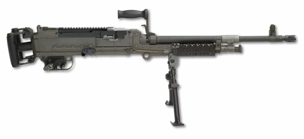 FN M240 belt-fed medium machine gun with bipod