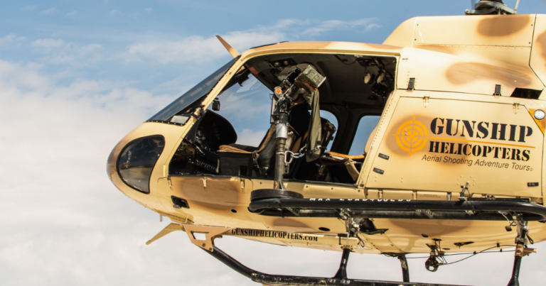 Range safety officer guiding a helicopter shooting experience in Las Vegas with fully automatic machine guns and desert adventure safety preparation